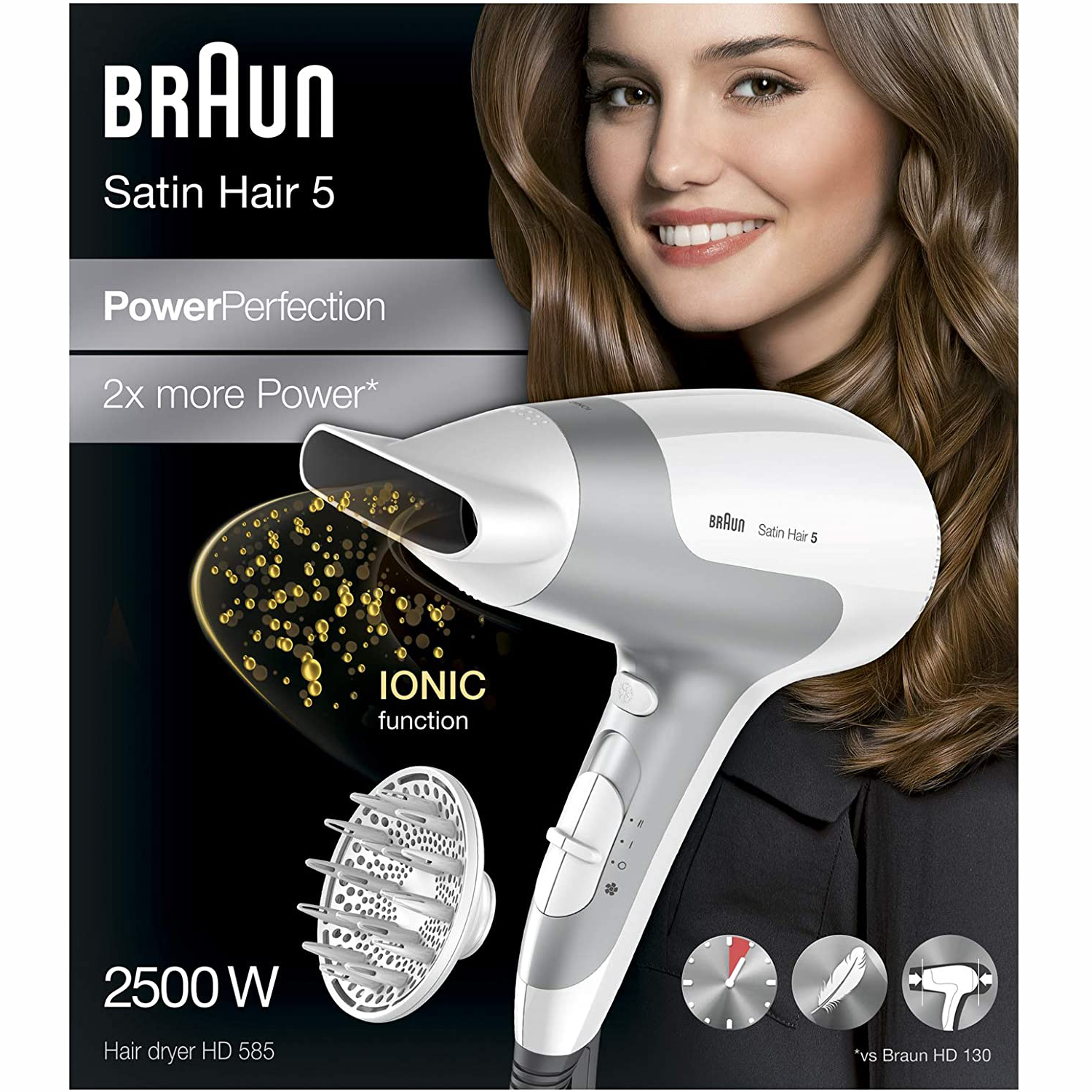 Braun Satin Hair ( 5 ) Iontec Technology Hair Dryer 2500 Watt Hd 585 -  Safwa AL Shahd Store