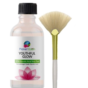 Youthful Glow 30% Glycolic Acid Skin Peel with Free Fan Brush for Sun Damage, Freckles, More Even Skin Tone and Free Fan Brush